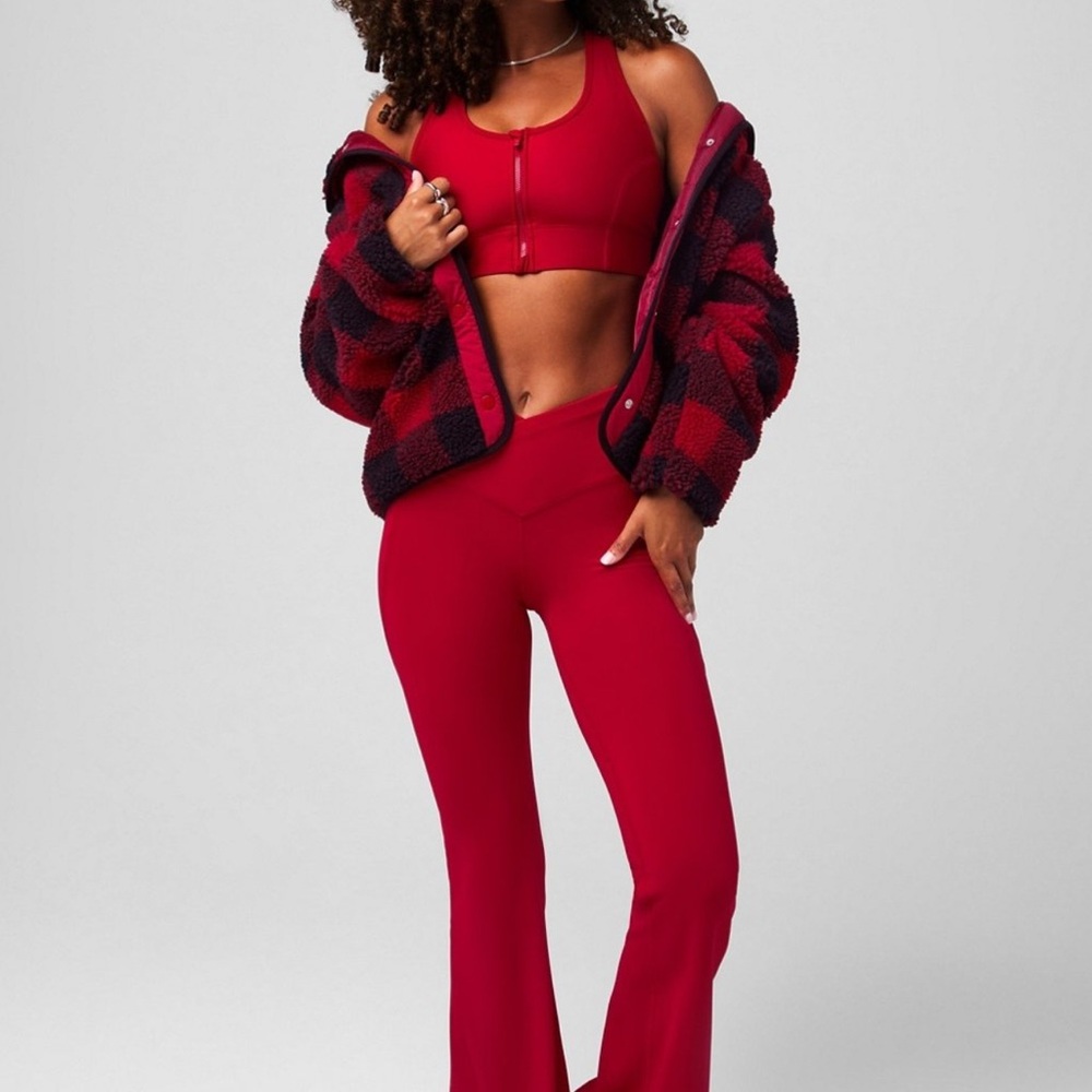 Fabletics Red Teddy Jacket Cozy Chic Style